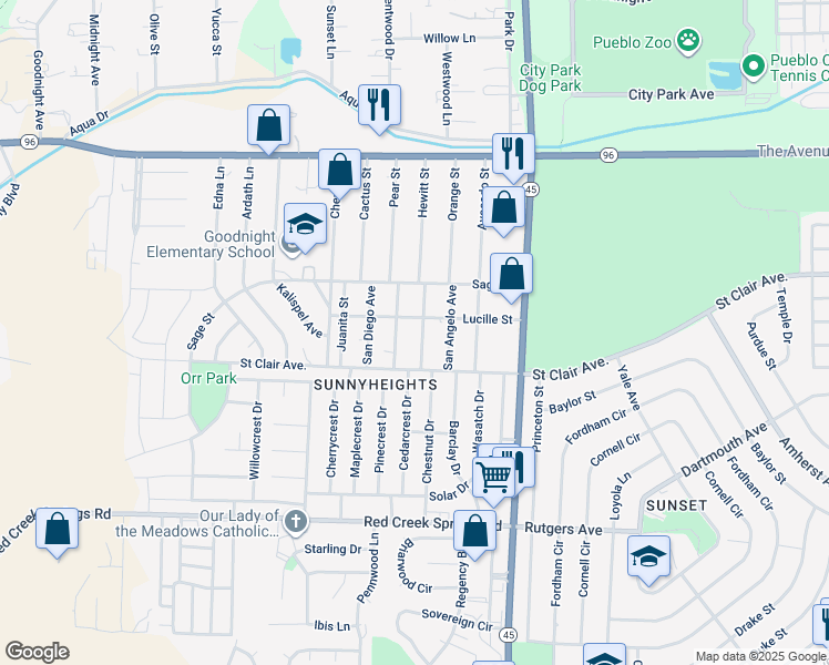 map of restaurants, bars, coffee shops, grocery stores, and more near 814 Santa Barbara Ave in Pueblo