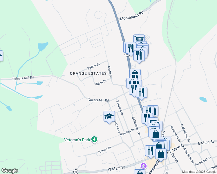 map of restaurants, bars, coffee shops, grocery stores, and more near 160 Kean Road in Orange