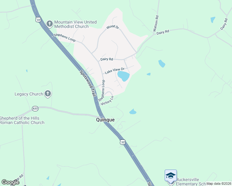map of restaurants, bars, coffee shops, grocery stores, and more near 108 Stephens Loop in Ruckersville