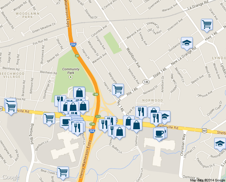 map of restaurants, bars, coffee shops, grocery stores, and more near 417 Harris Place in Louisville