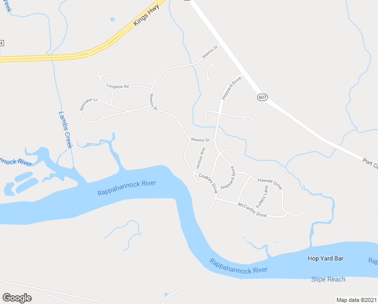 map of restaurants, bars, coffee shops, grocery stores, and more near 5777 Coakley Drive in King George