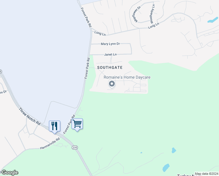 map of restaurants, bars, coffee shops, grocery stores, and more near 21323 Foxglove Court in Lexington Park