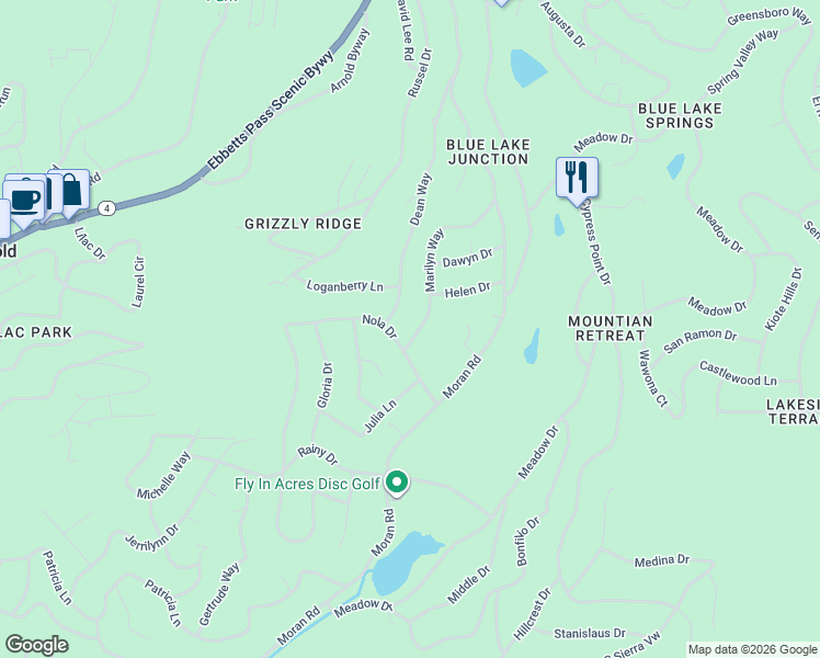 map of restaurants, bars, coffee shops, grocery stores, and more near 854 Marilyn Way in Arnold