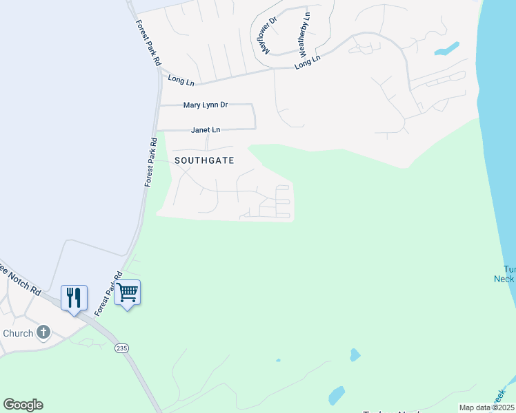 map of restaurants, bars, coffee shops, grocery stores, and more near 21320 Castaway Circle in Lexington Park