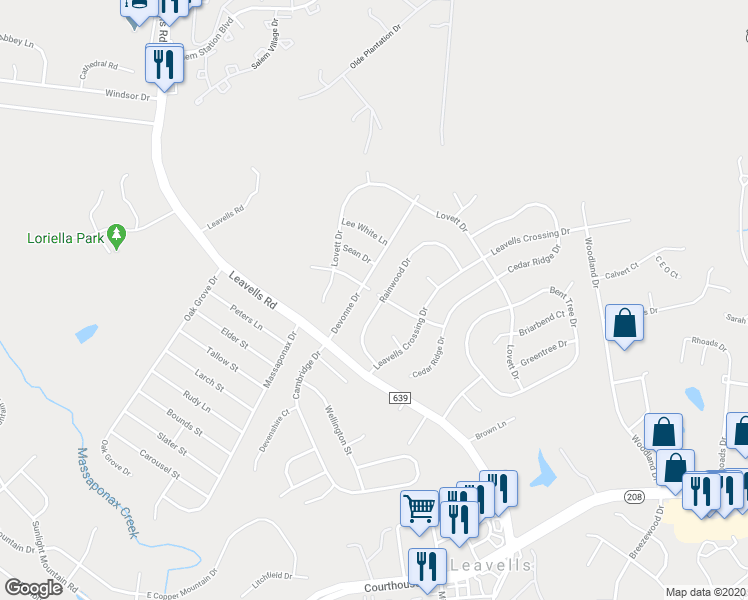 map of restaurants, bars, coffee shops, grocery stores, and more near 10720 South Jamie Place in Fredericksburg