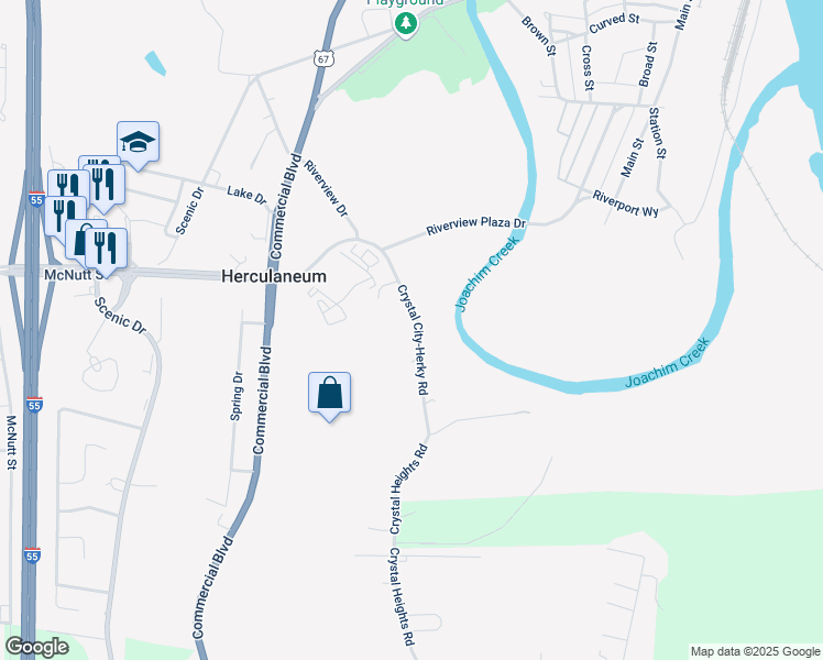 map of restaurants, bars, coffee shops, grocery stores, and more near 1341 Riverview Drive in Festus
