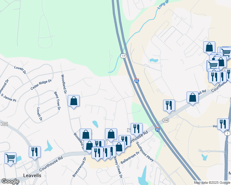 map of restaurants, bars, coffee shops, grocery stores, and more near 10800 Rollingwood Drive in Fredericksburg
