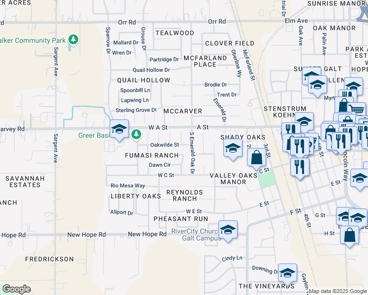map of restaurants, bars, coffee shops, grocery stores, and more near 161 Danny Drive in Galt