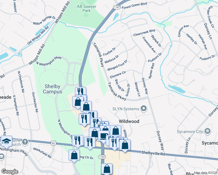 map of restaurants, bars, coffee shops, grocery stores, and more near 9608 Tamarisk Parkway in Louisville