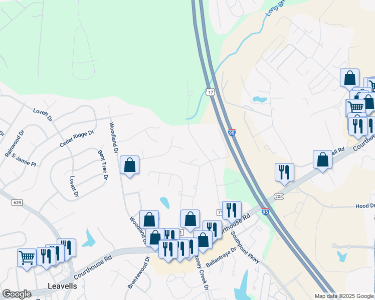 map of restaurants, bars, coffee shops, grocery stores, and more near 5000 Strauss Court in Fredericksburg