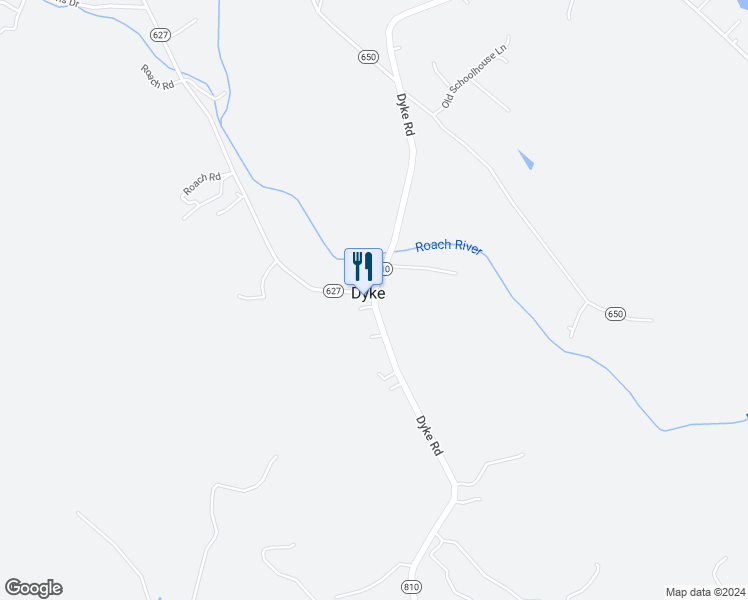 map of restaurants, bars, coffee shops, grocery stores, and more near in Dyke