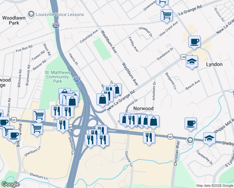 map of restaurants, bars, coffee shops, grocery stores, and more near 406 Virginia Avenue in Louisville