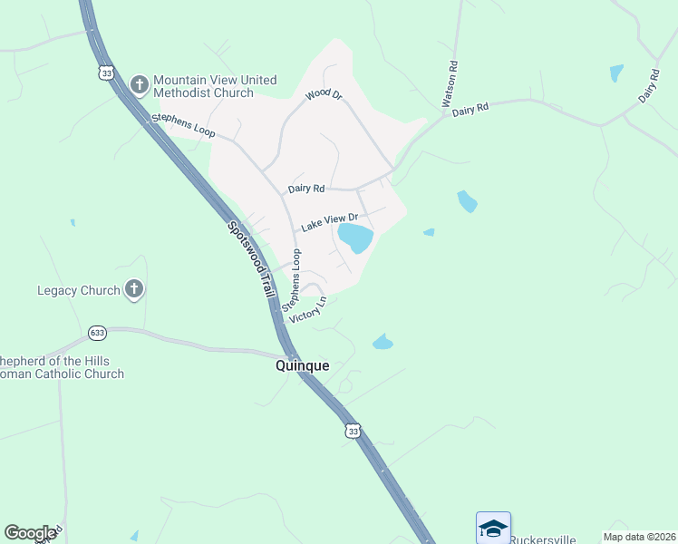 map of restaurants, bars, coffee shops, grocery stores, and more near 108 Stephens Loop in Ruckersville