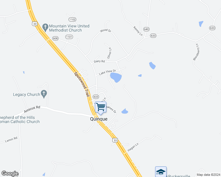 map of restaurants, bars, coffee shops, grocery stores, and more near 124 Lake View Court in Ruckersville