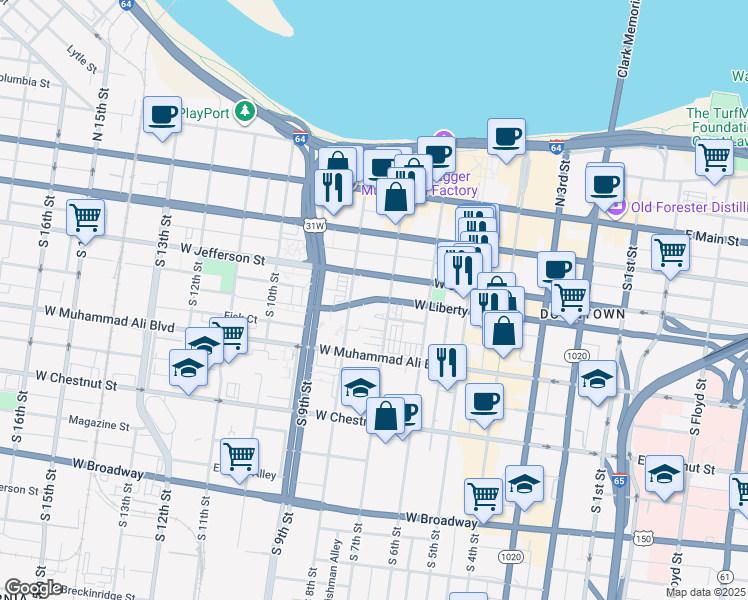 map of restaurants, bars, coffee shops, grocery stores, and more near 700 West Liberty Street in Louisville