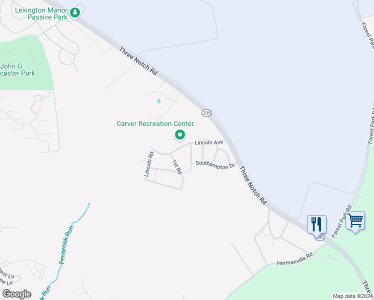 map of restaurants, bars, coffee shops, grocery stores, and more near 21353 Cambridge Avenue in Lexington Park