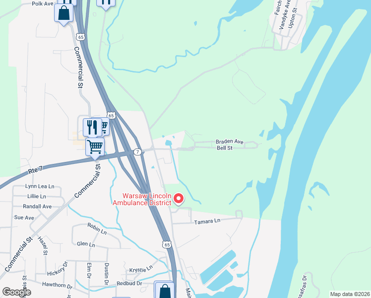 map of restaurants, bars, coffee shops, grocery stores, and more near Regina Boulevard in Warsaw