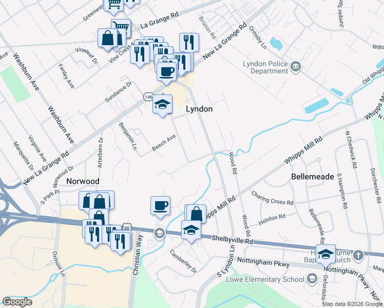 map of restaurants, bars, coffee shops, grocery stores, and more near 406 Wisteria Avenue in Louisville