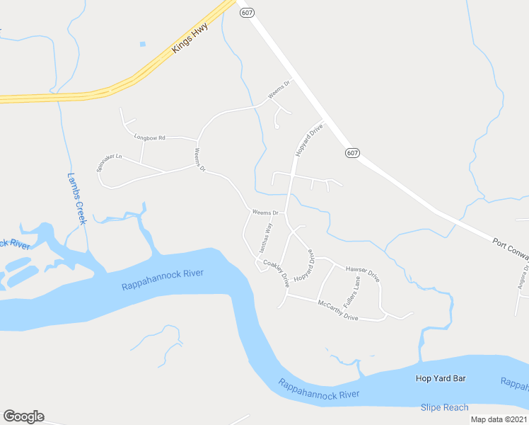 map of restaurants, bars, coffee shops, grocery stores, and more near Weems Drive in King George