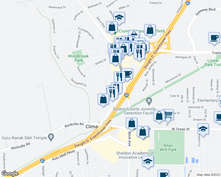 map of restaurants, bars, coffee shops, grocery stores, and more near 3257 Hartford Avenue in Fairfield