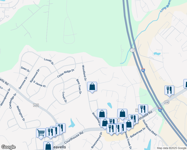map of restaurants, bars, coffee shops, grocery stores, and more near 5218 Calvert Court in Fredericksburg