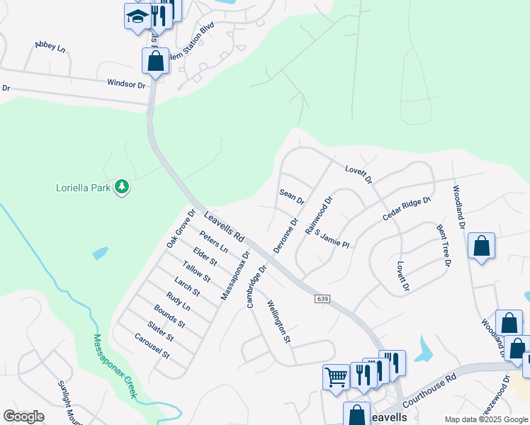map of restaurants, bars, coffee shops, grocery stores, and more near 5410 Jamie Court in Fredericksburg