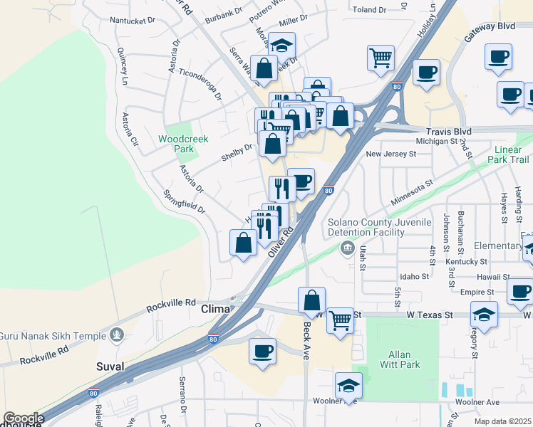 map of restaurants, bars, coffee shops, grocery stores, and more near 3239 Hartford Avenue in Fairfield