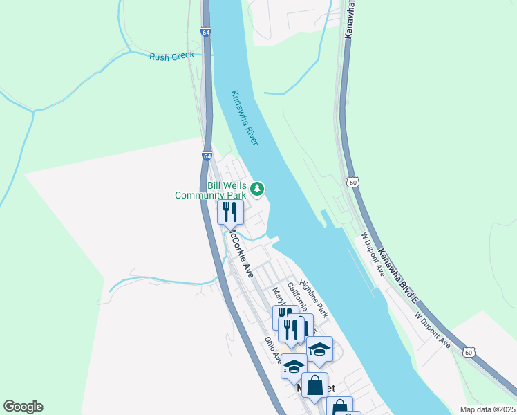 map of restaurants, bars, coffee shops, grocery stores, and more near 201 83rd Street in Marmet