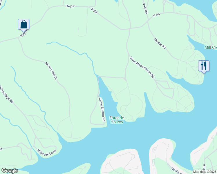 map of restaurants, bars, coffee shops, grocery stores, and more near 29600 Cove View Lane in Gravois Mills
