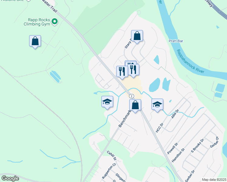 map of restaurants, bars, coffee shops, grocery stores, and more near 10832 Tidewater Trail in Fredericksburg