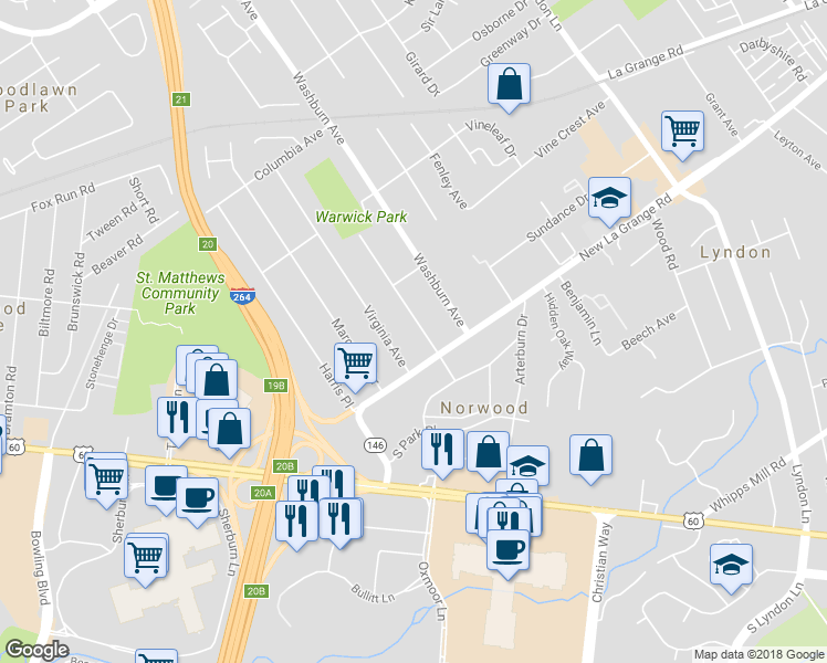 map of restaurants, bars, coffee shops, grocery stores, and more near 412 Kentucky Avenue in Louisville