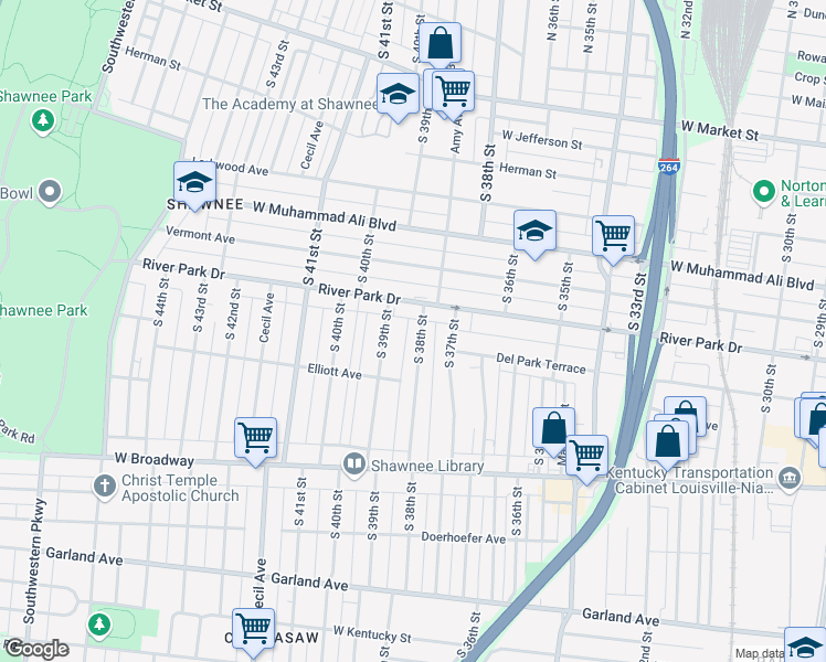 map of restaurants, bars, coffee shops, grocery stores, and more near 616 South 38th Street in Louisville