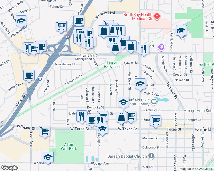 map of restaurants, bars, coffee shops, grocery stores, and more near 1060 2nd Street in Fairfield