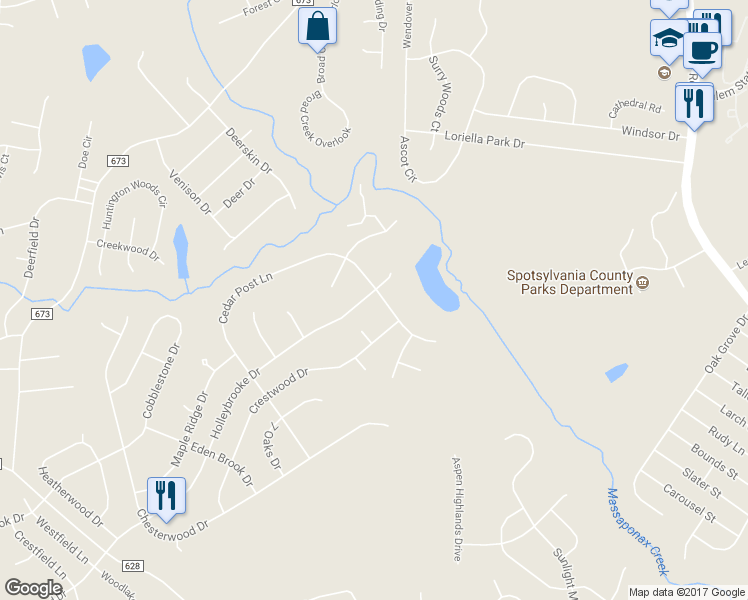 map of restaurants, bars, coffee shops, grocery stores, and more near 10921 Holleybrooke Drive in Spotsylvania