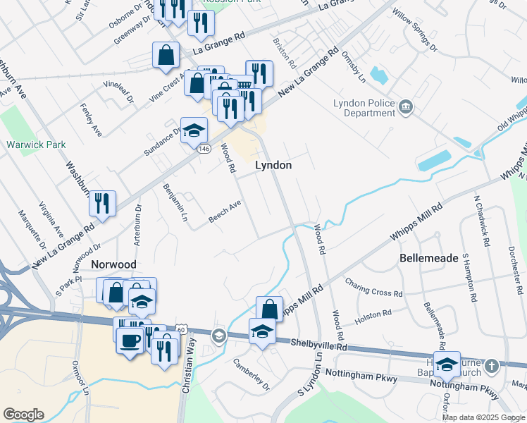 map of restaurants, bars, coffee shops, grocery stores, and more near 406 Wisteria Avenue in Louisville