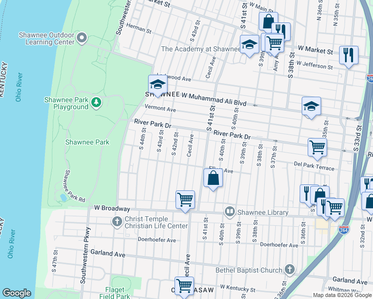 map of restaurants, bars, coffee shops, grocery stores, and more near 622 Cecil Avenue in Louisville