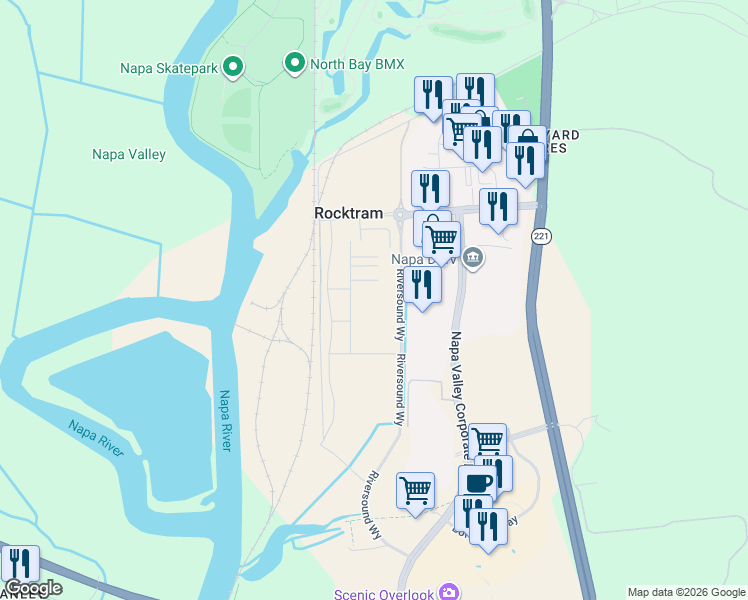 map of restaurants, bars, coffee shops, grocery stores, and more near 344 Waypoint Drive in Napa