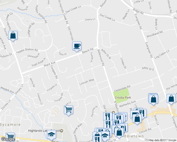 map of restaurants, bars, coffee shops, grocery stores, and more near 706 Old Harrods Creek Road in Louisville
