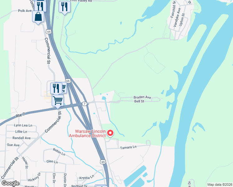 map of restaurants, bars, coffee shops, grocery stores, and more near Regina Boulevard in Warsaw