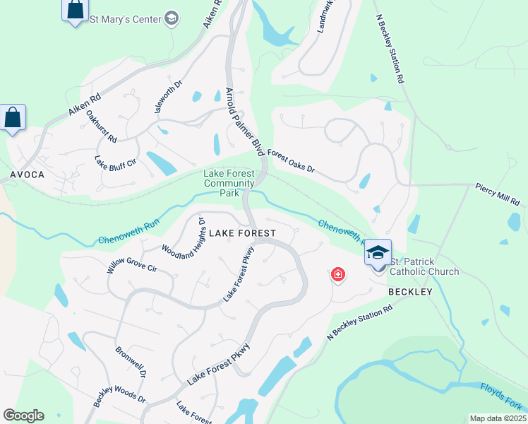 map of restaurants, bars, coffee shops, grocery stores, and more near 14700 Forest Creek Way in Louisville