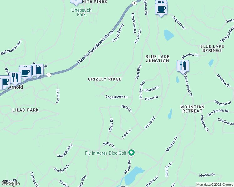 map of restaurants, bars, coffee shops, grocery stores, and more near 790 Loganberry Lane in Arnold