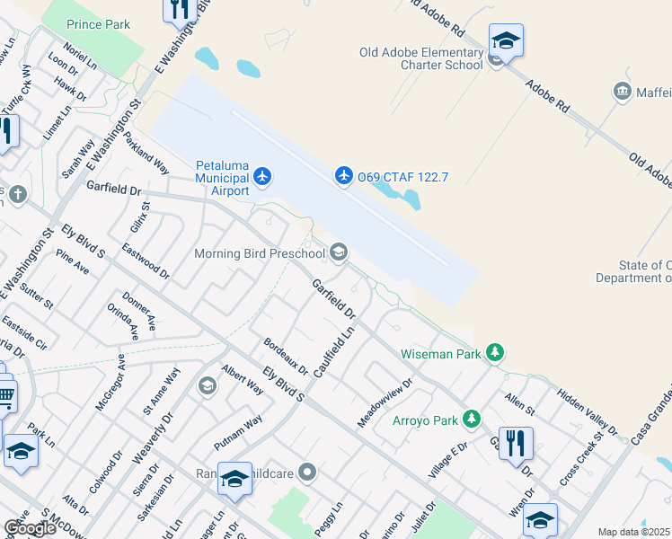 map of restaurants, bars, coffee shops, grocery stores, and more near 2112 Weatherby Way in Petaluma