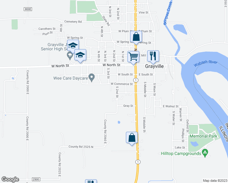 map of restaurants, bars, coffee shops, grocery stores, and more near 320 South 2nd Street in Grayville