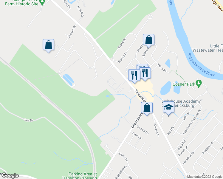 map of restaurants, bars, coffee shops, grocery stores, and more near 10902 Coreys Way in Fredericksburg