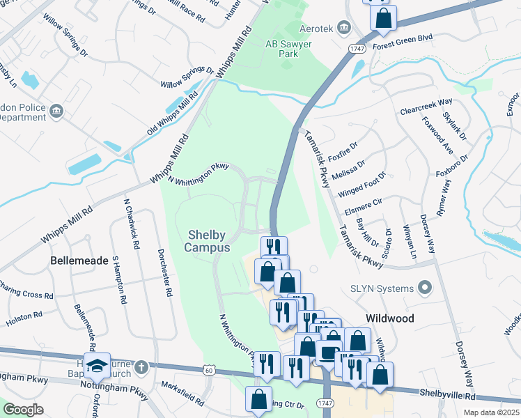 map of restaurants, bars, coffee shops, grocery stores, and more near 600 North Hurstbourne Parkway in Louisville