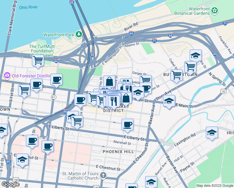 map of restaurants, bars, coffee shops, grocery stores, and more near 803 U.S. 31E in Louisville
