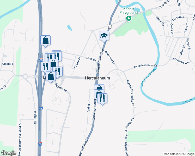 map of restaurants, bars, coffee shops, grocery stores, and more near in Herculaneum
