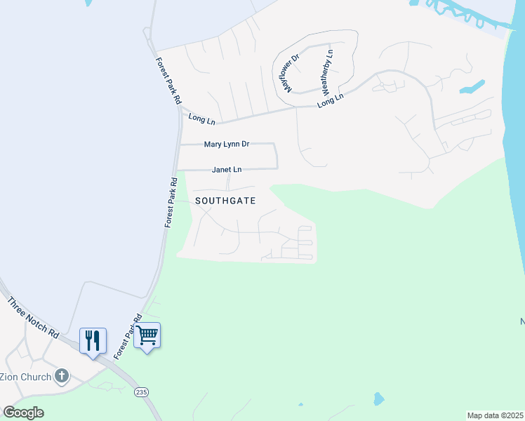 map of restaurants, bars, coffee shops, grocery stores, and more near 21377 Hawkbit Court in Lexington Park