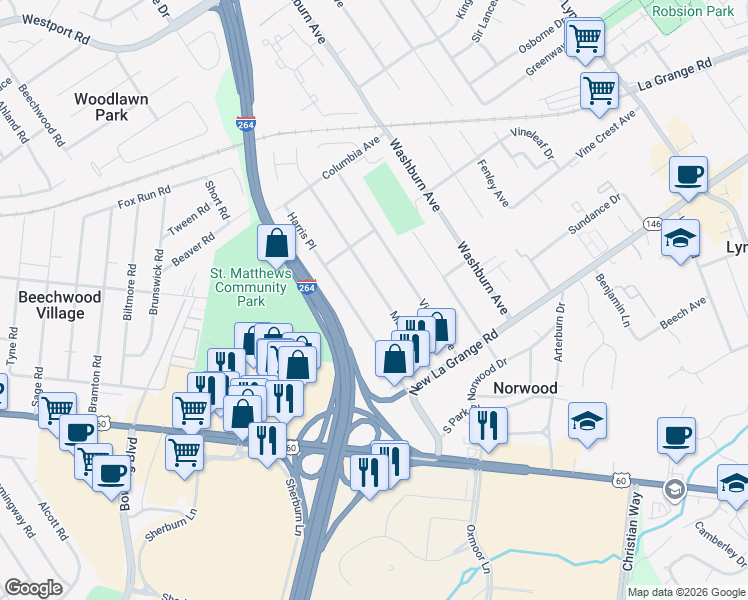 map of restaurants, bars, coffee shops, grocery stores, and more near 507 Harris Place in Louisville