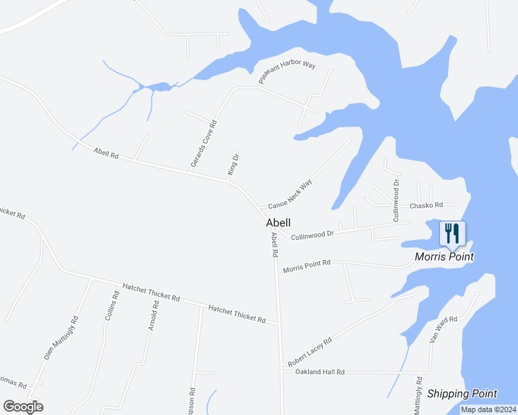 map of restaurants, bars, coffee shops, grocery stores, and more near 21405 Canoe Neck Way in Abell
